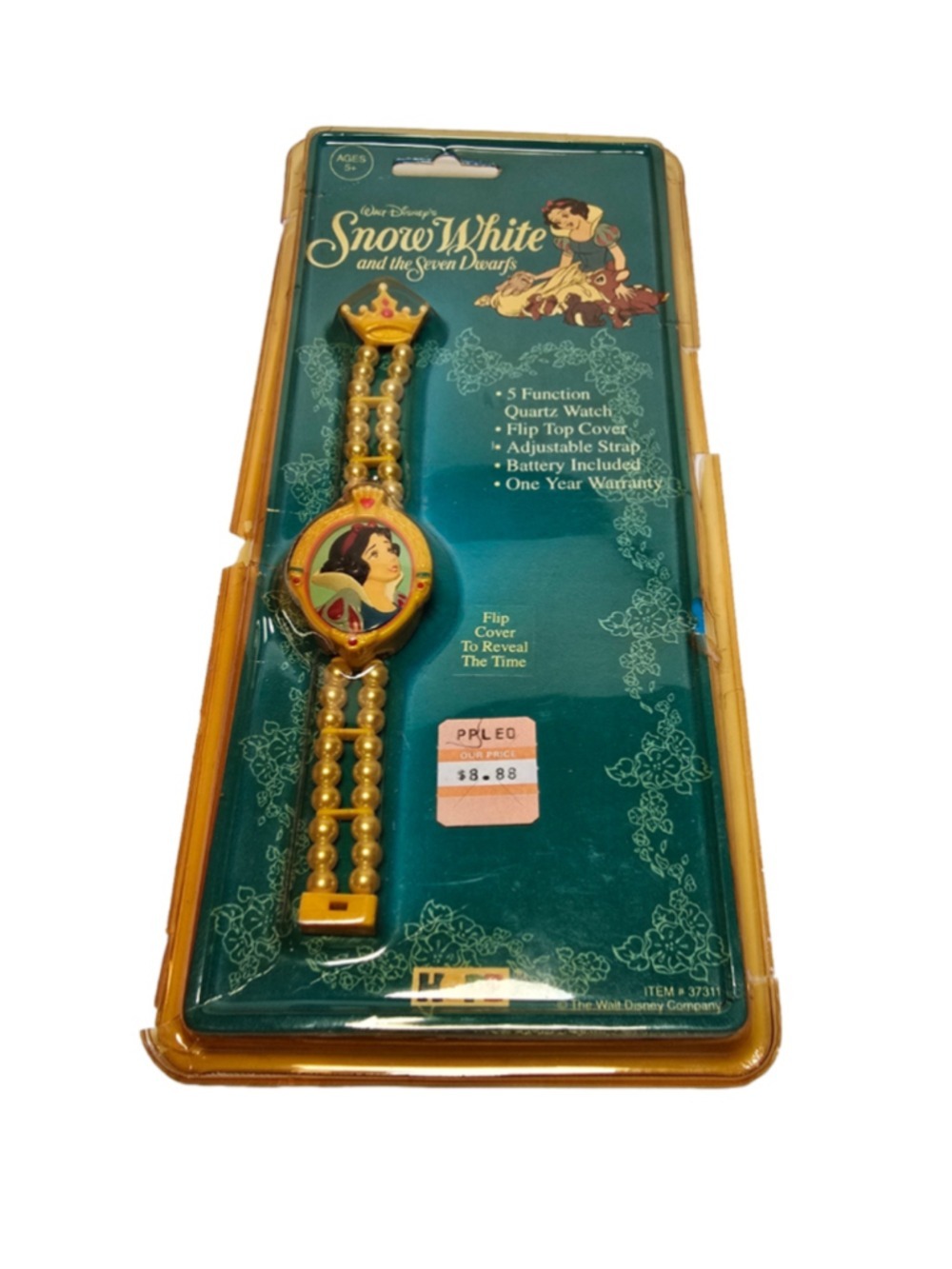 Vintage 1993 Disney Snow White Digital Watch Faux Pearl Crown Clasp Hope New NOS